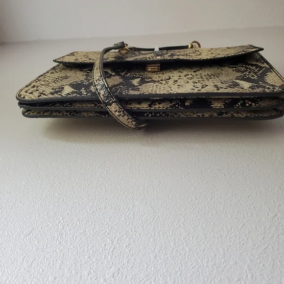 Furla Top Handle Leather Evening Bag Crossbody Purse Snakeskin Print - Picture 4 of 14